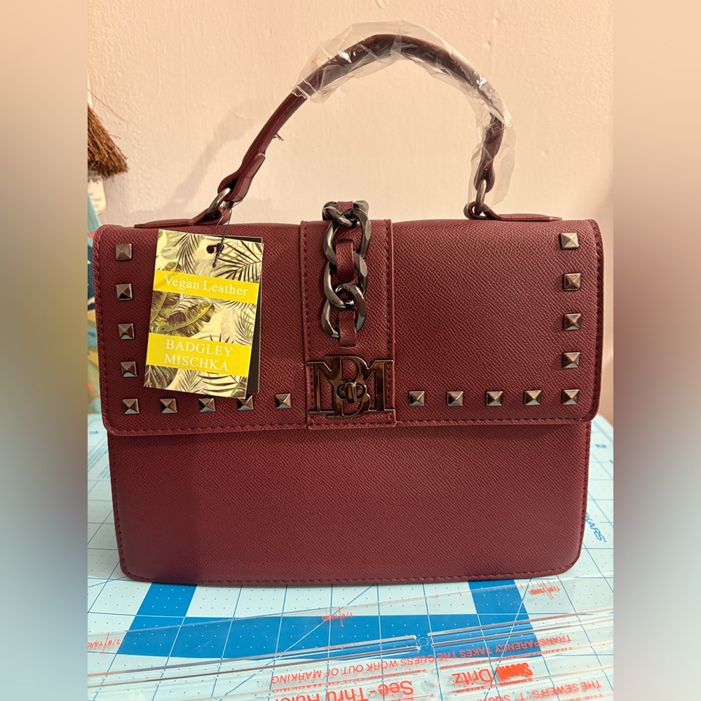 Badgley Mischka Maroon Studded Satchel